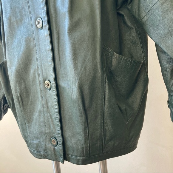 Jacqueline Ferrar | Forest Green Jade Vintage 80s Oversized Leather Jacket - Picture 2 of 7